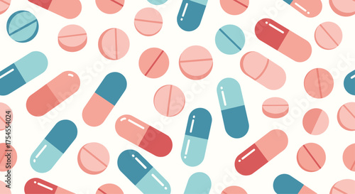 A collection of colorful pills and capsules scattered across a white surface.