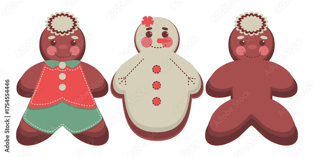 Fototapeta premium Christmas gingerbread cookies with icing decorations shaped as man and woman in festive clothing