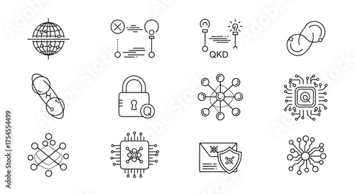 Quantum computing line icons set isolated on white background for design usage