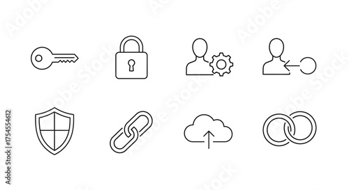 Security and protection line icons isolated on white background for web design