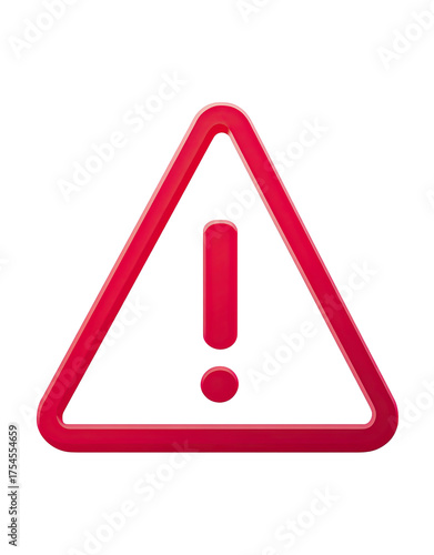 Glossy red triangular warning symbol with an exclamation mark on a stark black background
