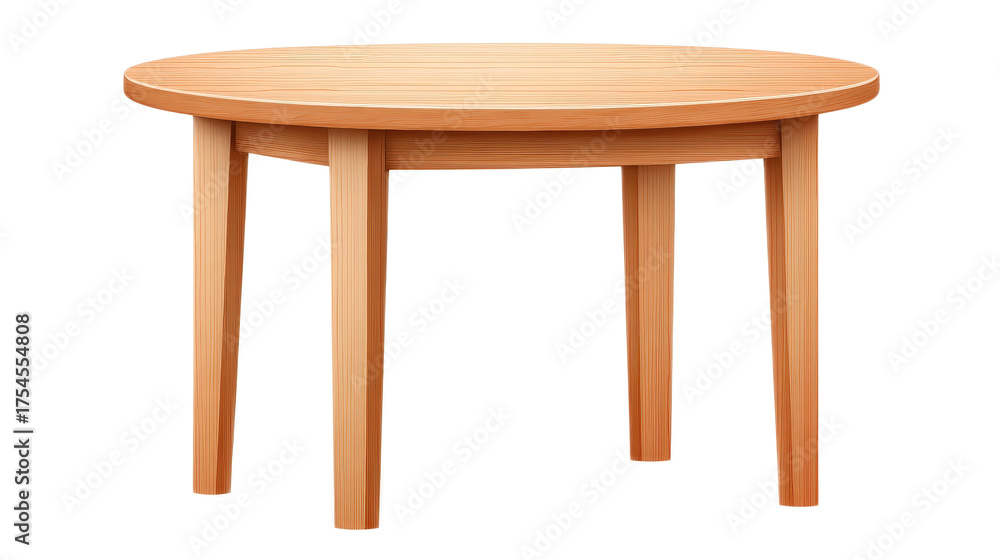Fototapeta premium Realistic Wooden Round Dining Table Isolated on White Background for Interior Design
