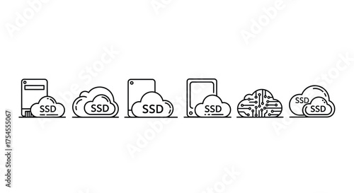 Ssd cloud storage vector icons isolated on white background for web design