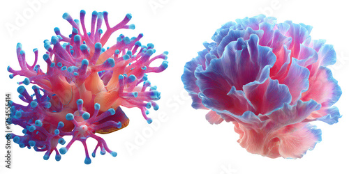 Colorful Marine Coral Display in Vibrant Pink and Blue Hues isolated on transparent background.