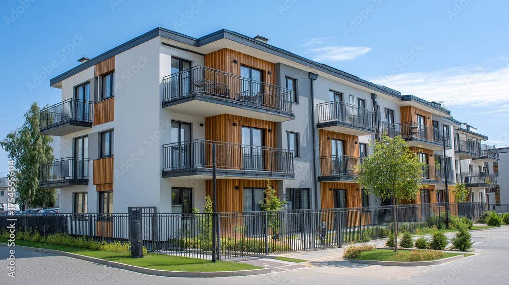 Naklejka premium Modern Urban Apartments with Clean Geometric Facade