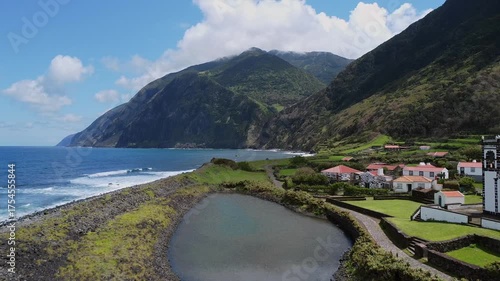 Aerial View of Fajã dos cubres and da Caldeira de Santo Cristo, São Jorge Island, Azores