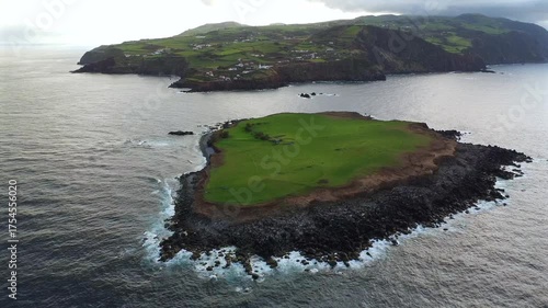 Aerial Drone View of Ilhéu do Topo, São Jorge Island, Azores