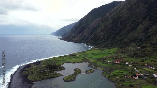 Aerial View of Fajã dos cubres and da Caldeira de Santo Cristo, São Jorge Island, Azores
