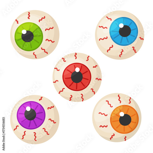 Halloween Eyeball Candy set. flat vector style. festive decorative candy. Halloween, spooky October holiday. trick or treat night. for project, party invitation, poster, greeting card, sticker.
