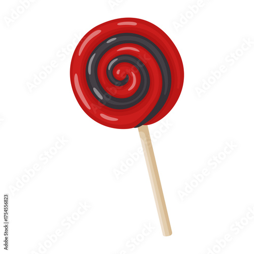 Red and black lollipop Hand drawn trendy flat vector style. festive decorative candy. Halloween, spooky October holiday. trick or treat night. for party invitation, poster, greeting card, sticker.
