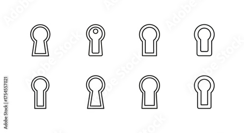 Collection of keyhole shapes isolated on white background for security concept
