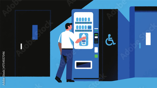 Illustration Of An Employee Using An Accessible Water Cooler Or Vending Machine Vector Design Template