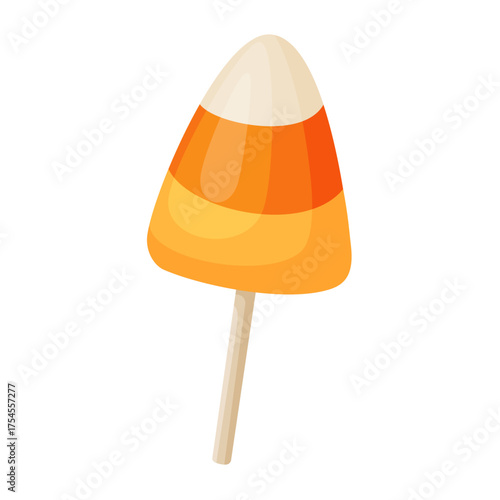 Halloween Candy corn lollipop flat vector style. festive decorative candy. Halloween, spooky October holiday. trick or treat night. for party invitation, poster, greeting card, sticker.