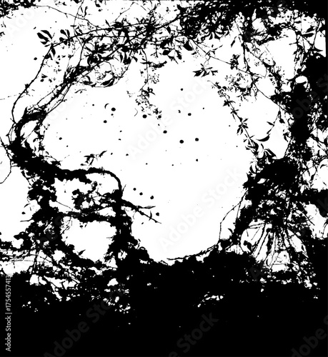 Dark Climbing Vines Silhouette in vector. Overgrown Haunted Border Background for Halloween celebration. Gothic horror scene with tangled vines and branches isolated on white