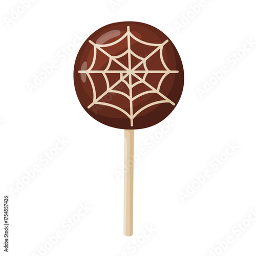 Halloween lollipop with cobweb, flat vector style. festive decorative candy. Halloween, spooky October holiday. trick or treat night. for party invitation, poster, greeting card, sticker.