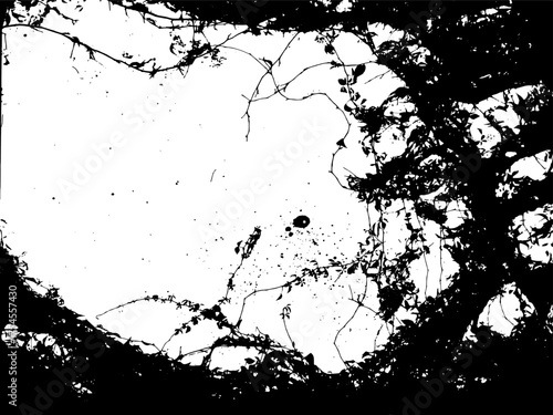Eerie Halloween border in Vector. Silhouette of twisted vines and fallen leaves isolated on white. Haunted forest atmosphere for spooky decorative seasonal illustrations