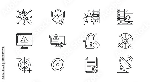 Cyber security and data protection line icons isolated on white background