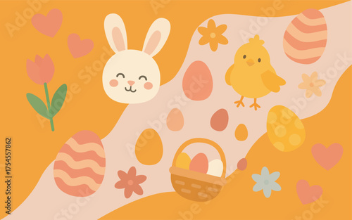 easter day with cute cartoon rabbit