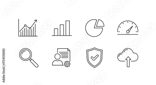 Set of business chart icons isolated on white background in line style