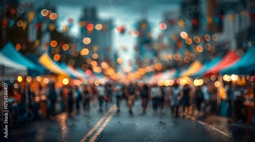 Wallpaper Mural Abstract, energetic photograph with extreme bokeh of a vibrant outdoor summer festival. Blurred figures and colorful tents create a dynamic atmosphere. Torontodigital.ca