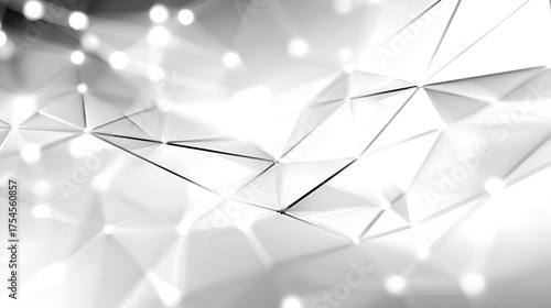 Abstract geometric background with white triangles and glowing dots creating a modern digital aesthetic