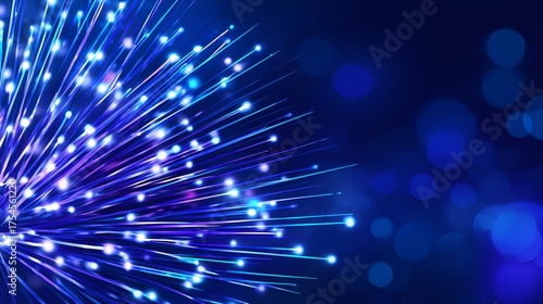 Vibrant abstract background with glowing blue and purple light streaks creating a dynamic atmosphere