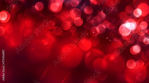 Abstract red bokeh background with blurred lights creating a vibrant and festive atmosphere