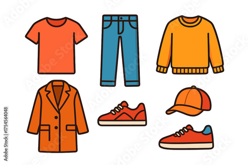 Essential wardrobe collection featuring everyday casual apparel and footwear accessories