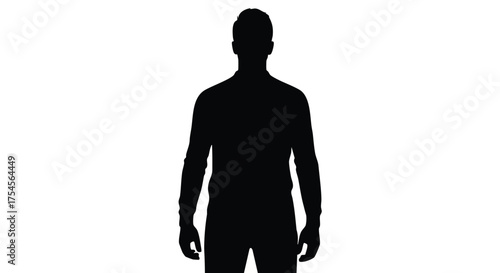 Silhouette of a man standing against a white background, showcasing a stark, minimalist representation of a human figure.