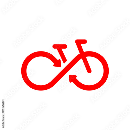 The red bicycle symbol is a vector icon often used as a traffic sign for cycling lanes or sport transport
