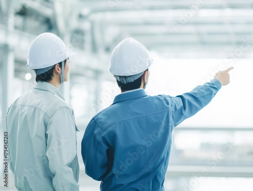 製造現場で安全確認を行う二人の作業員