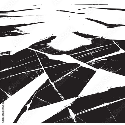 Vector art of cracked ice surface with blue water underneath