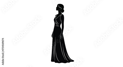 Elegant Silhouette of a Woman in a Formal Evening Gown.