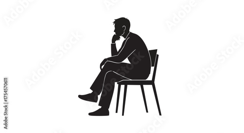 Silhouette of a man sitting on a chair with his hand on his chin, appearing to be in deep thought or contemplation.