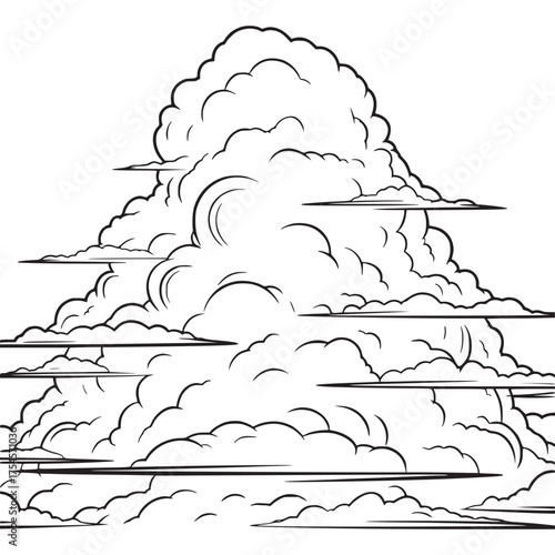 Vector art of stylized drawing of a large cumulus cloud formation