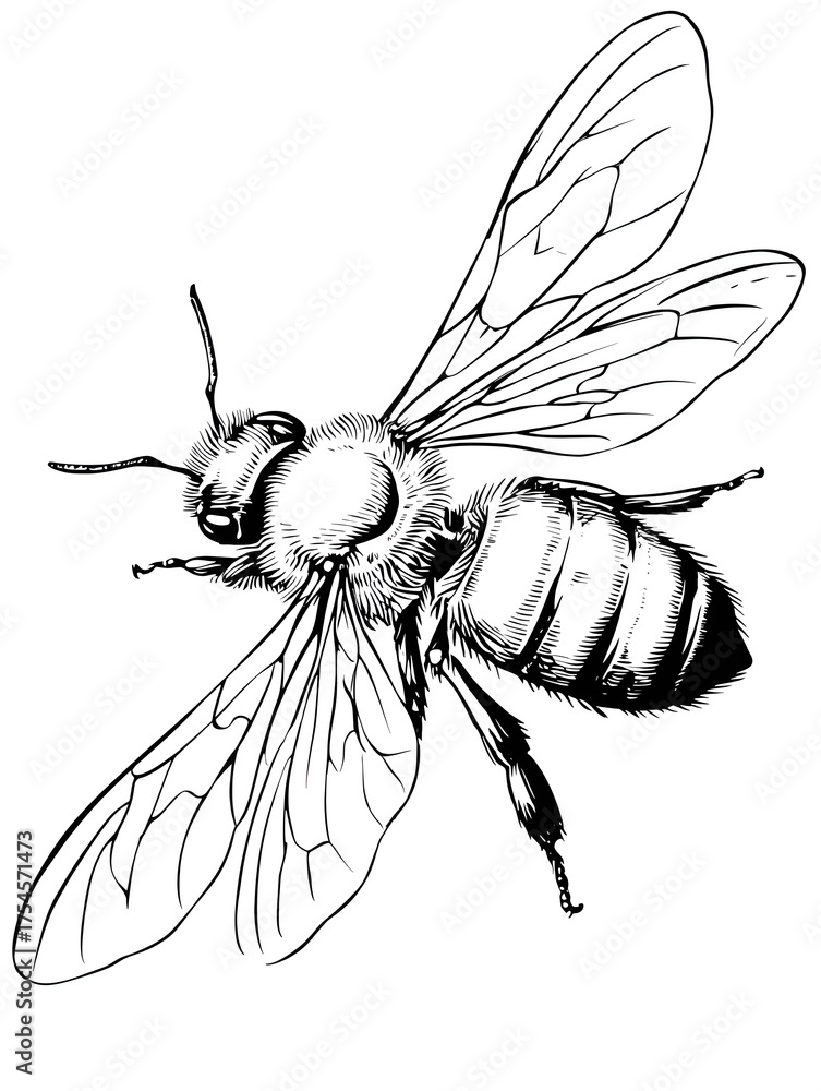 Obraz premium Detailed honeybee illustration for beekeeping enthusiasts and nature lovers insect drawing vector art
