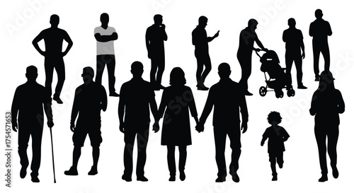 Diverse Silhouette Collection of People in Various Poses and Interactions