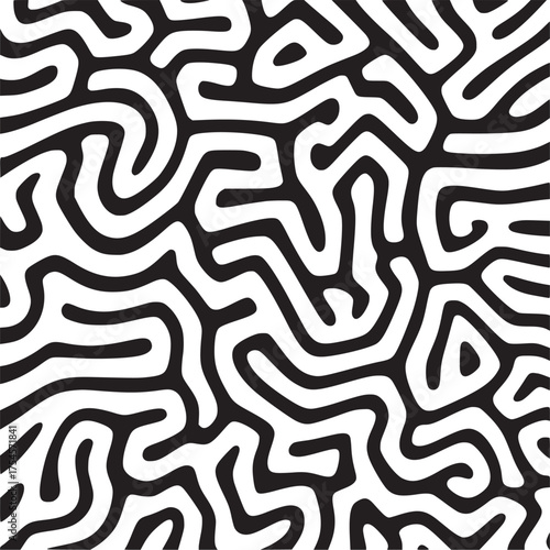 Vector art of abstract organic pattern with black and white lines