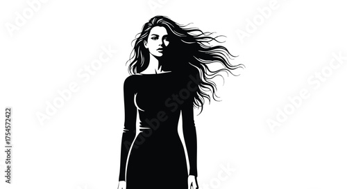 Captivating Silhouette A Woman's Portrait with Flowing Hair in Black and White