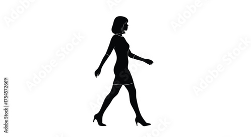 Silhouette of a woman walking with grace, isolated on white