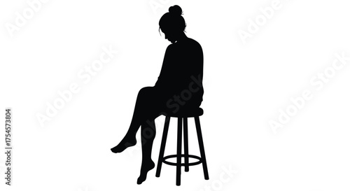 Silhouette of a Woman Sitting on a Stool - Pensive and Calm