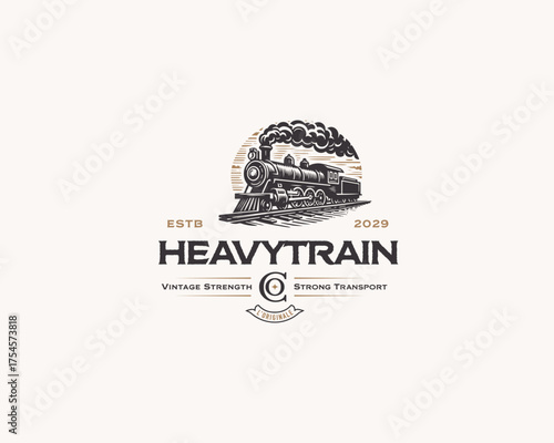old steam long locomotive railway logo template