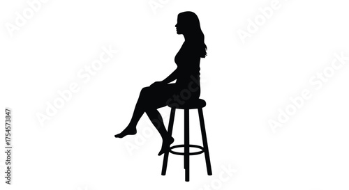 Silhouette of a Woman Sitting on a Stool A Minimalist Illustration