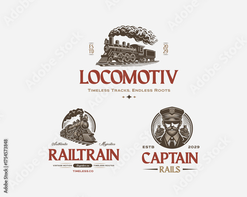 old steam long locomotive railway logo template