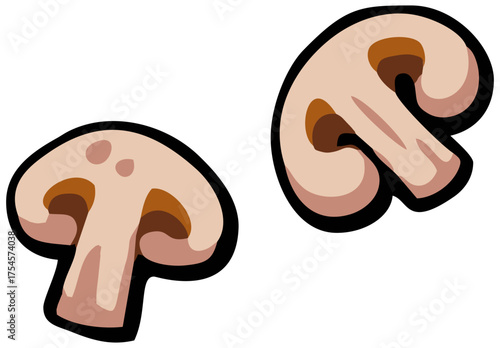 Two Champignon Mushroom Slices. Editable Color Vector