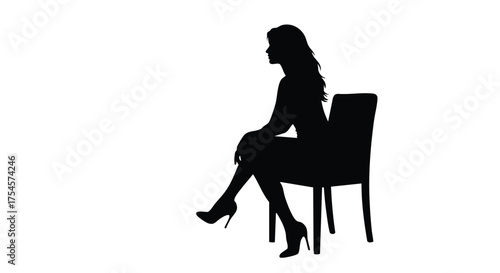 Silhouette of a Woman Sitting Gracefully on a Chair, Isolated on White Background