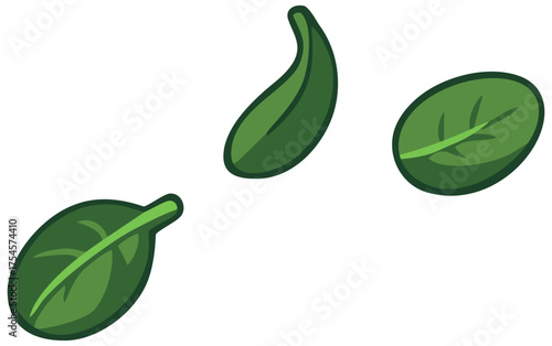 Three Spinach Leaves Pizza Topping Illustration. Editable Color Vector