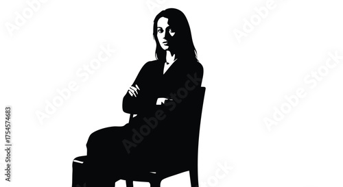 Elegant Silhouette A Woman Seated, Arms Crossed in Contemplation