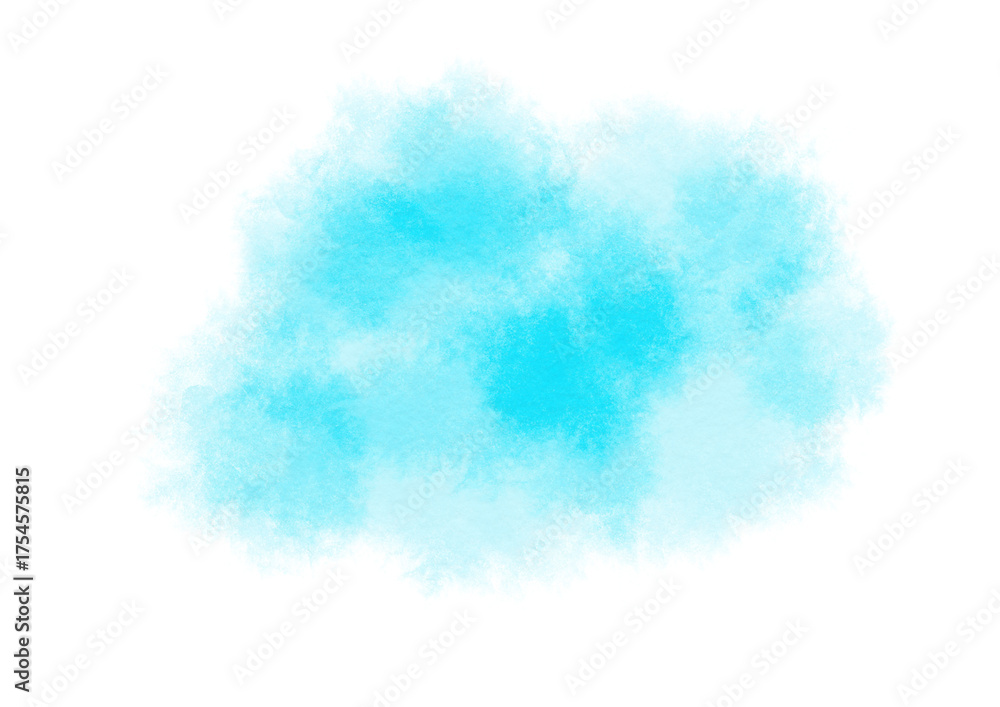 Fototapeta premium Light blue watercolor texture cloud, abstract paint wash with soft edges and paper grain, calm artistic background
