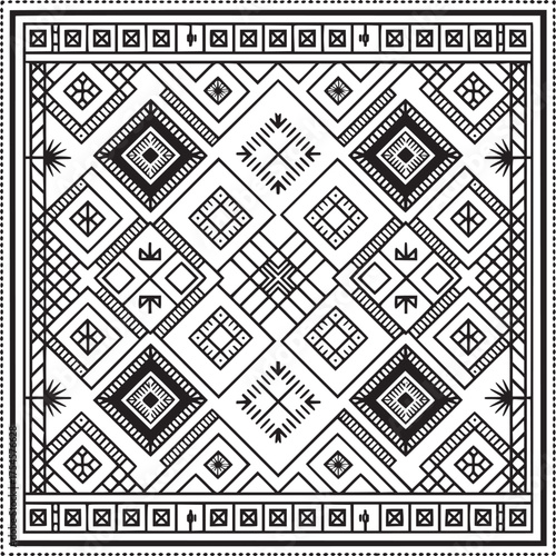 Vector art of geometric tribal pattern in black and white